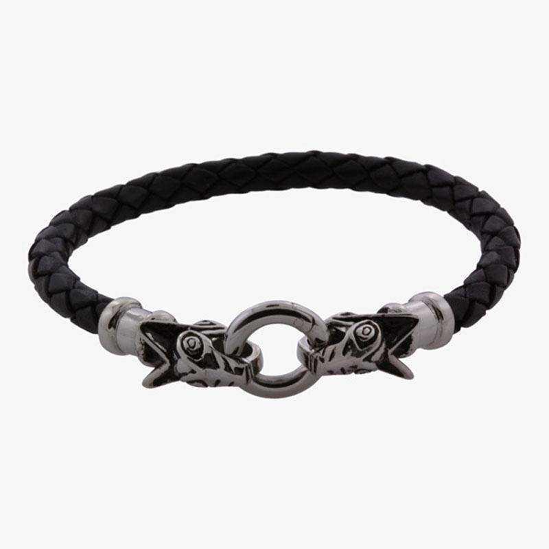 Fenris flettet læderarmbånd - sølv