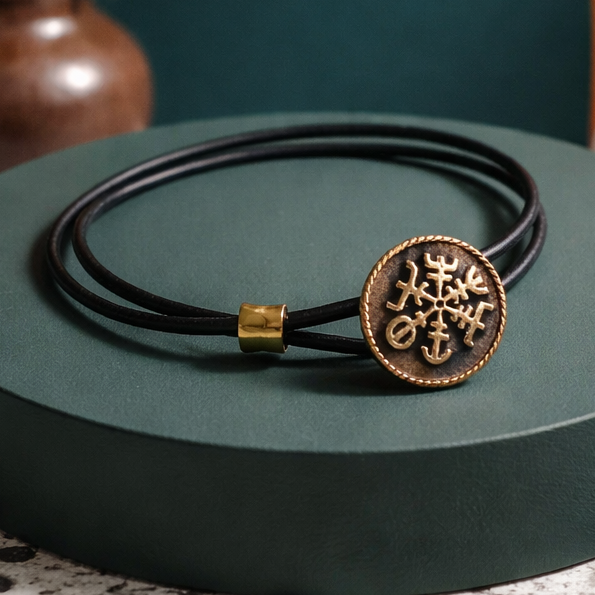 Runestave - vejviseren - Læderarmbånd - Bronze