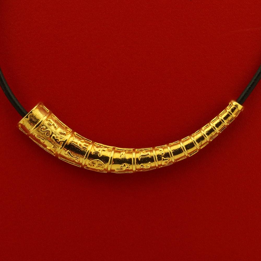 Guldhorn m/læderkæde - forgyldt