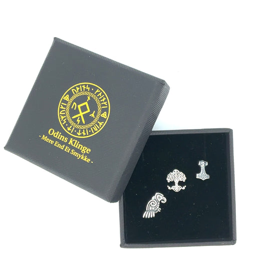 Sæt med 3 vikinge ørestikker - sølv