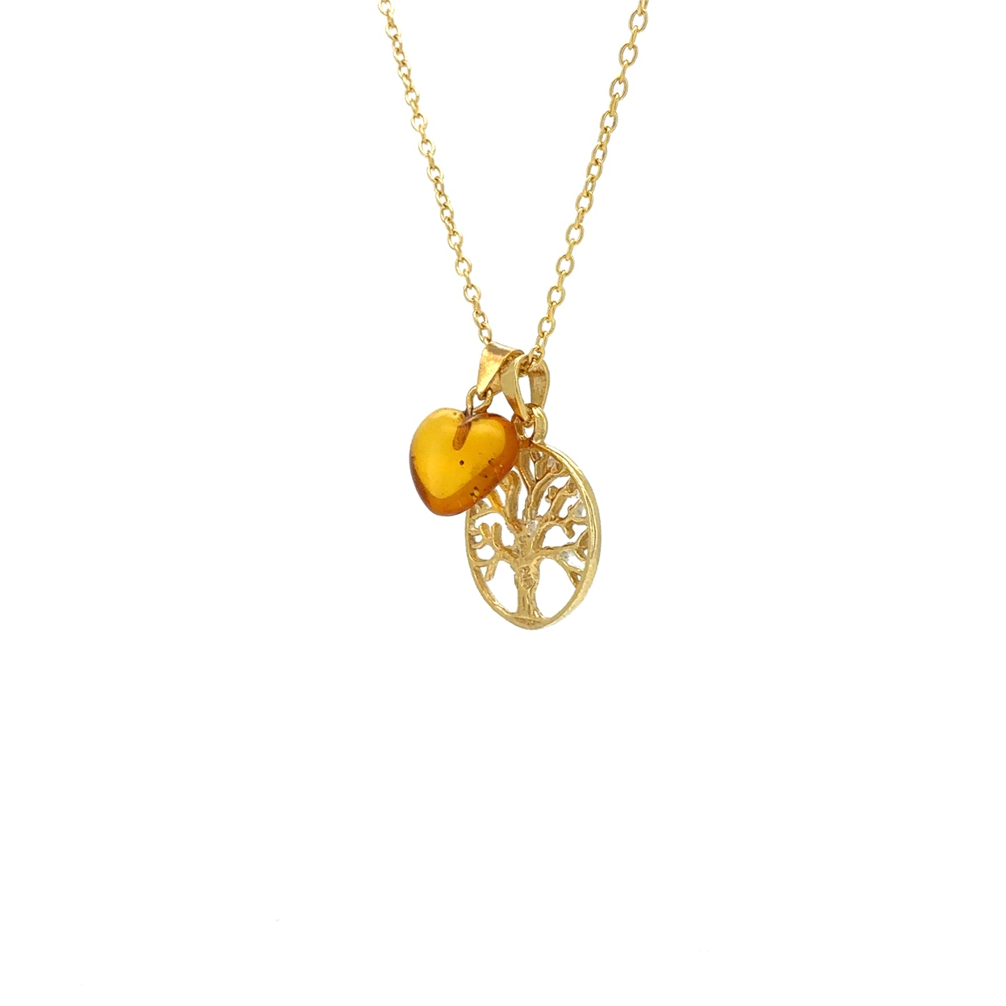 Yggdrasil halskæde m/ravhjerte - forgyldt sølv