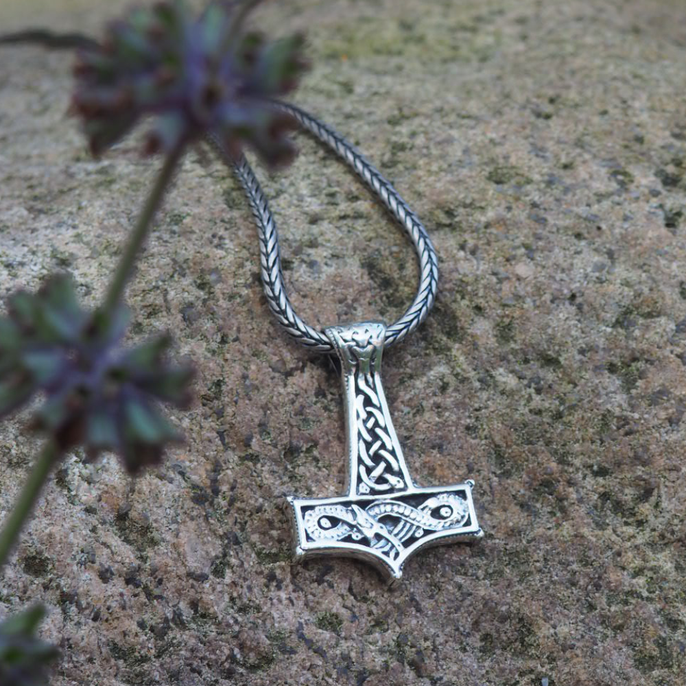 Thors hammer m/slange flere størrelser i sølv