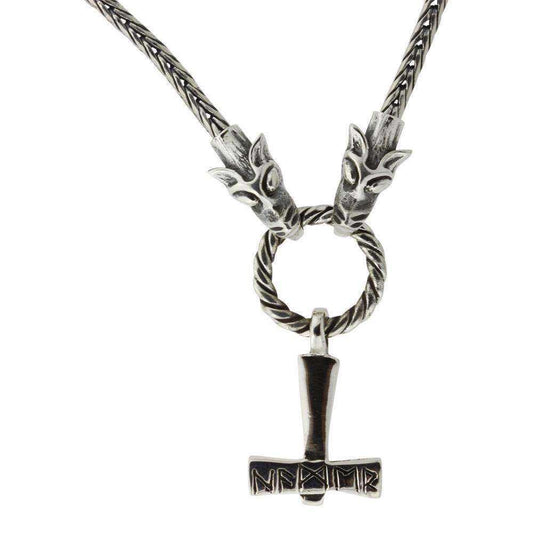 Thors runehammer i Fenriskæde - sølv