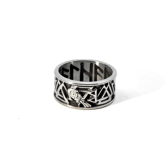 Ring med valknut symboler og ravn - i stål, 10 stk.