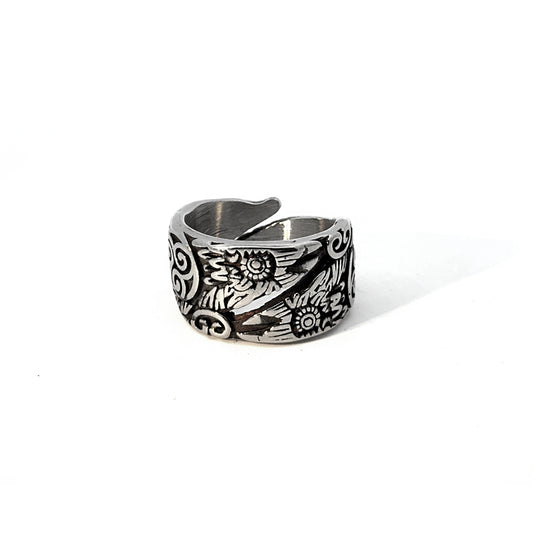 Ring med ravne som slynger sig - i stål, 10 stk.