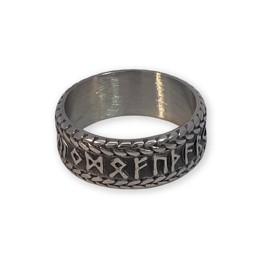 Ring med flet og runer - i stål, 10 stk.