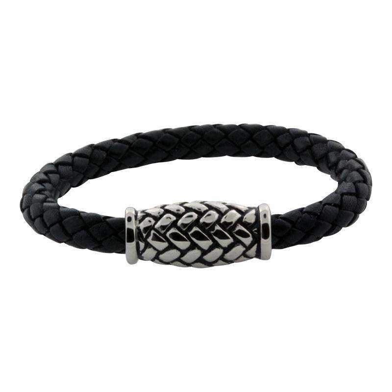 Sildeben læderarmbånd - stål