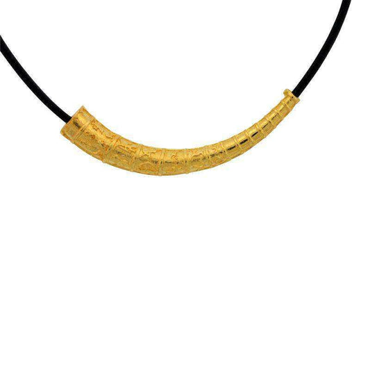 Guldhorn m/læderkæde - forgyldt