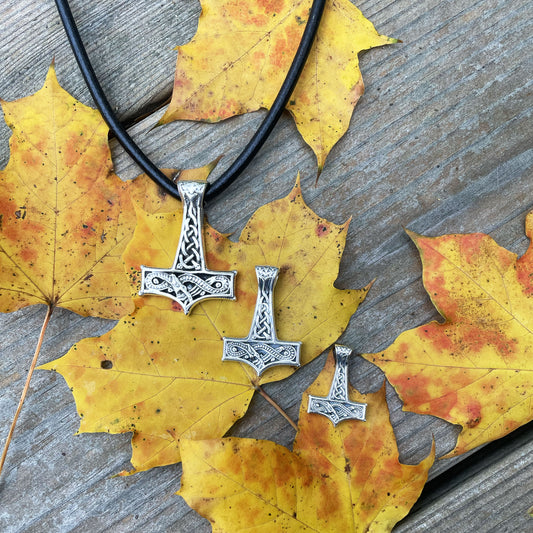 Thors hammer m/slange flere størrelser i sølv