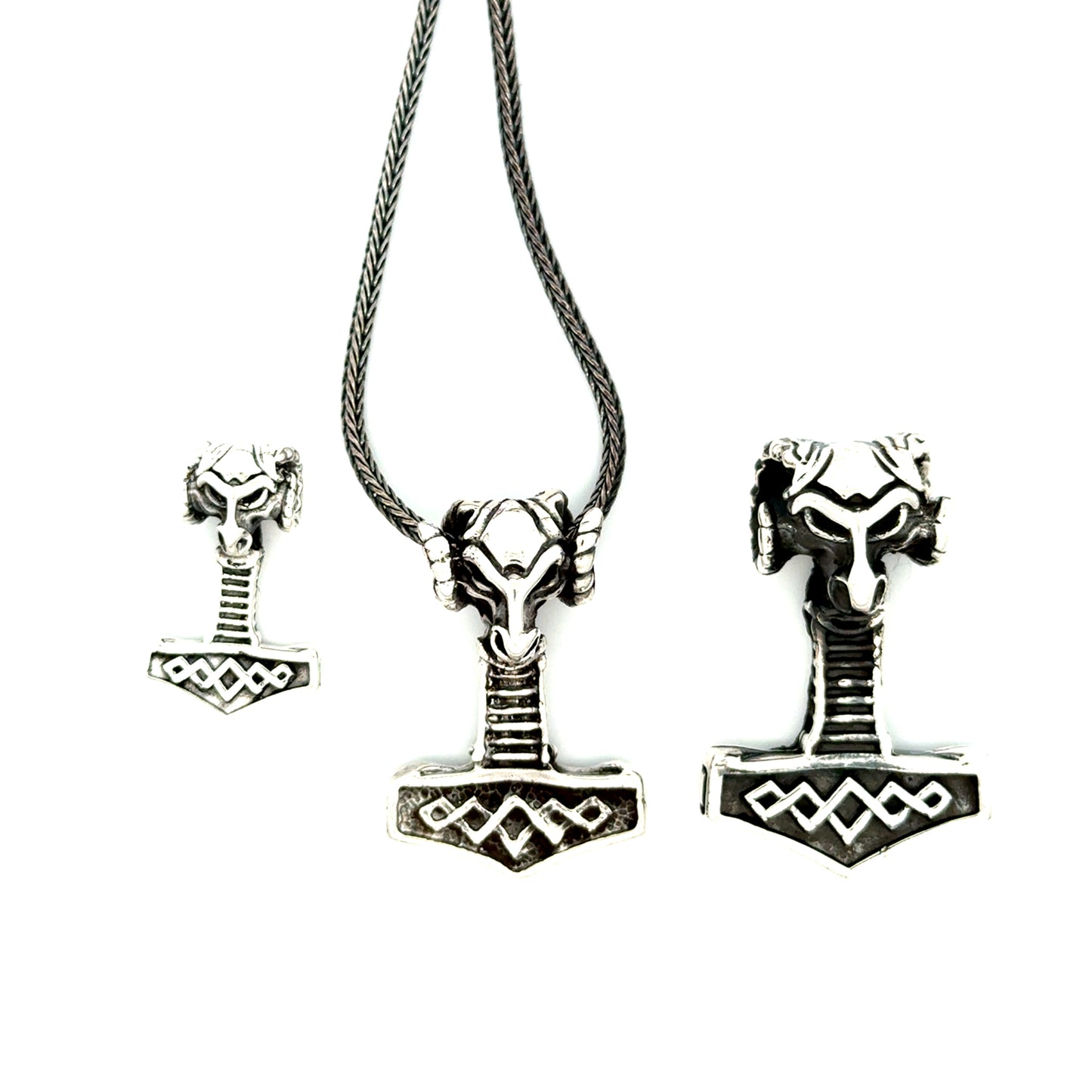 Thors Hammer i sølv med gedebukhoved - flere størrelser