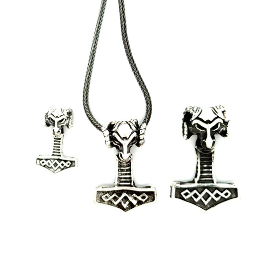 Thors Hammer i sølv med gedebukhoved - flere størrelser