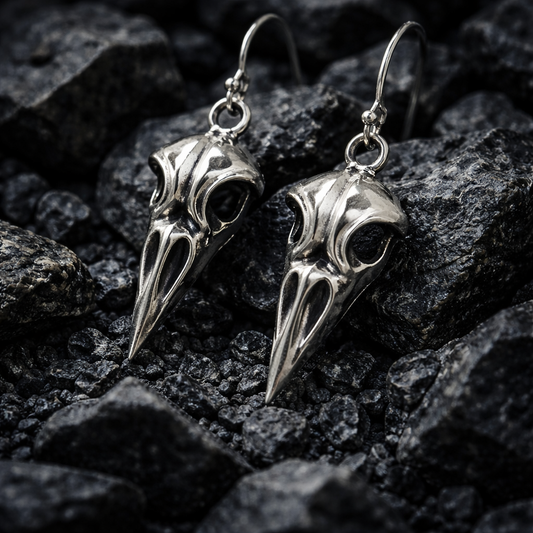 Hugin og Munin kranie øreringe - sølv