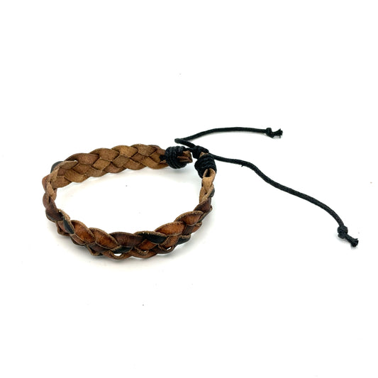 Læderarmbånd brun flet - 10 stk.
