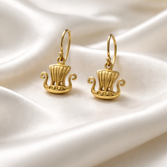 Vikingeskib øreringe - forgyldt - NYHED