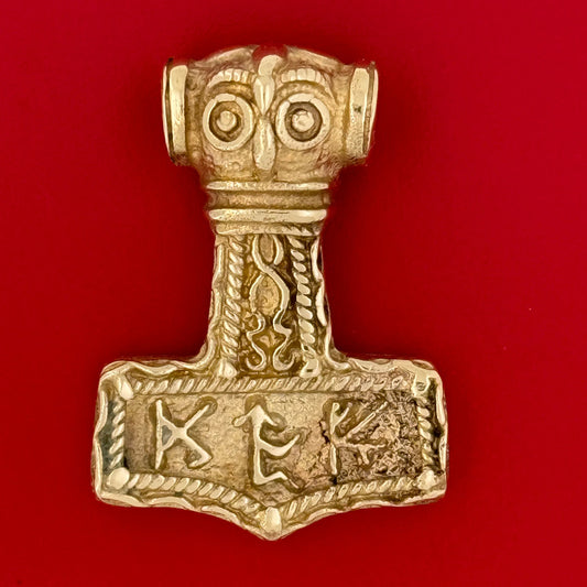 Thors hammer med runer, 14 karat guld vedhæng
