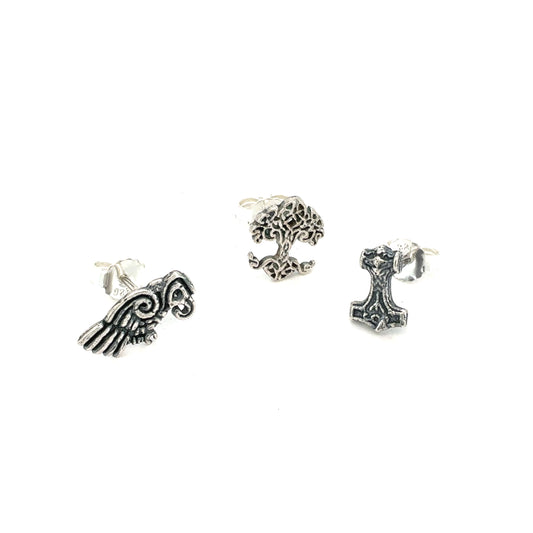 Sæt med 3 vikinge ørestikker - sølv