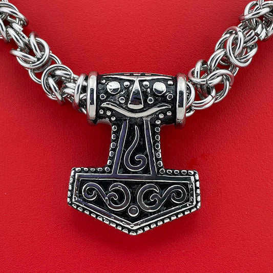 STOR MJØLNER MED KONGEKÆDE ALT I STÅL