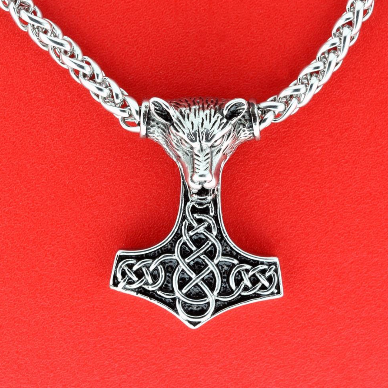 TILBUD Thors hammer m/Fenris i kæde - stål